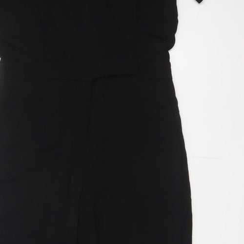 & Other Stories Women Black UK 10 Wide-Leg V-Neck Short Sleeve Jumpsuit
