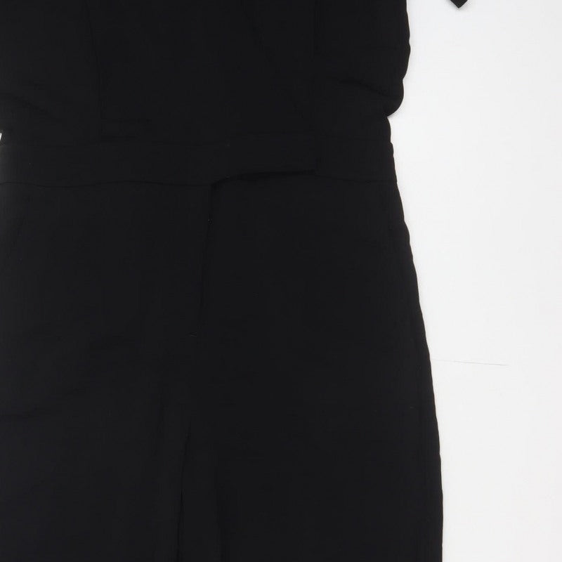 & Other Stories Women Black UK 10 Wide-Leg V-Neck Short Sleeve Jumpsuit