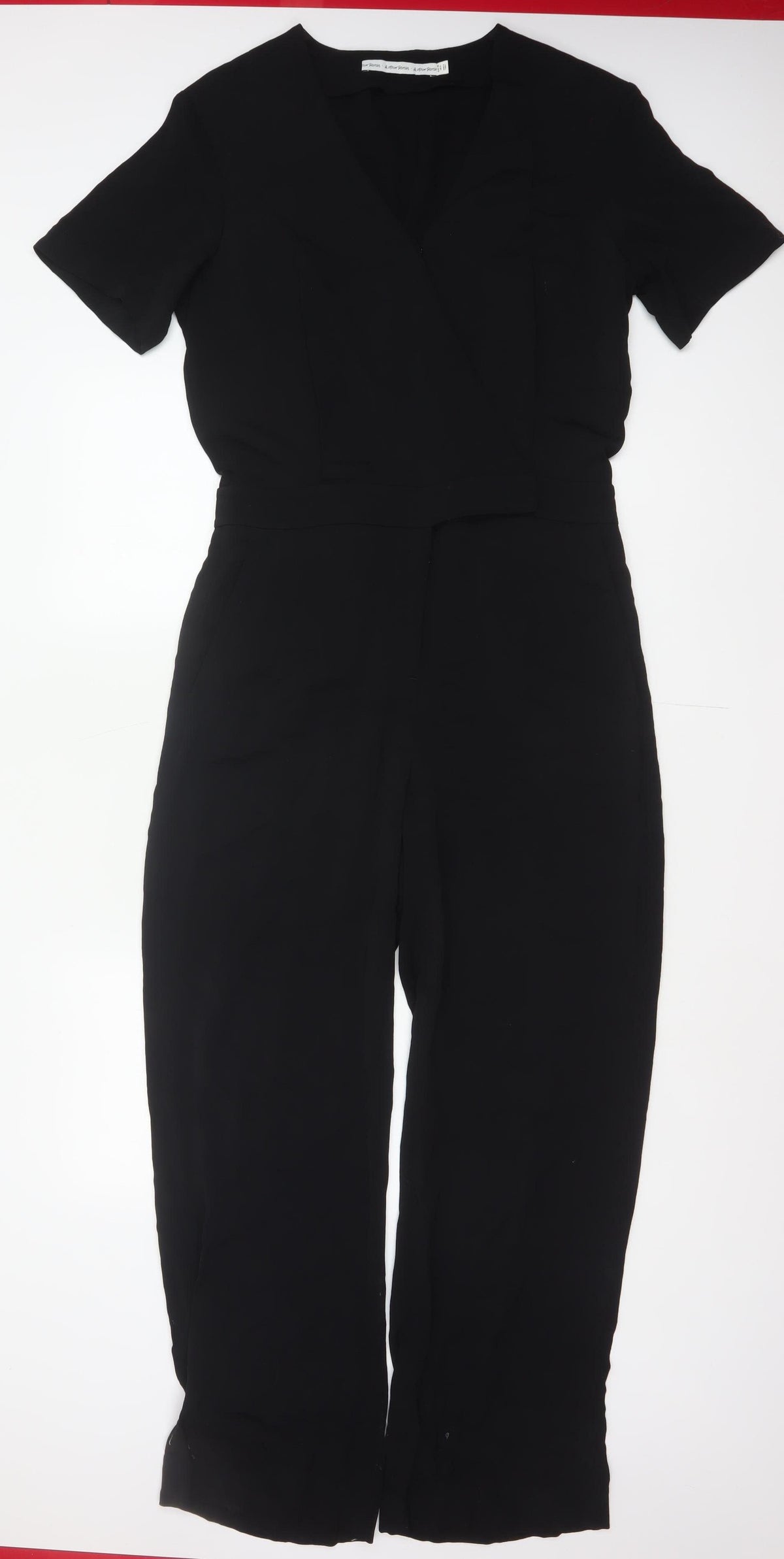 & Other Stories Women Black UK 10 Wide-Leg V-Neck Short Sleeve Jumpsuit