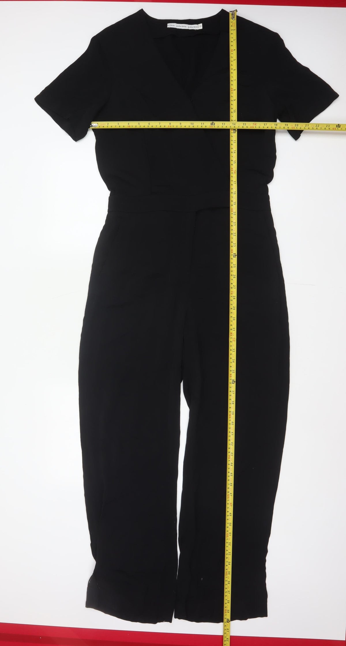 & Other Stories Women Black UK 10 Wide-Leg V-Neck Short Sleeve Jumpsuit