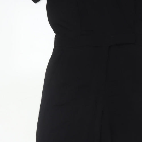 & Other Stories Women Black UK 10 Wide-Leg V-Neck Short Sleeve Jumpsuit