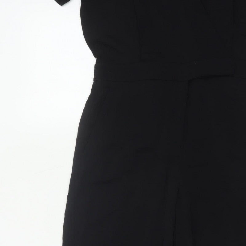 & Other Stories Women Black UK 10 Wide-Leg V-Neck Short Sleeve Jumpsuit
