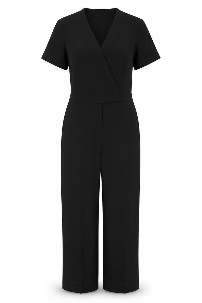 & Other Stories Women Black UK 10 Wide-Leg V-Neck Short Sleeve Jumpsuit