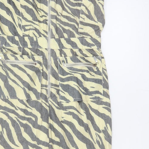 Nasty Gal Women Beige Grey Zebra Print Zip Wide-Leg Jumpsuit UK 12