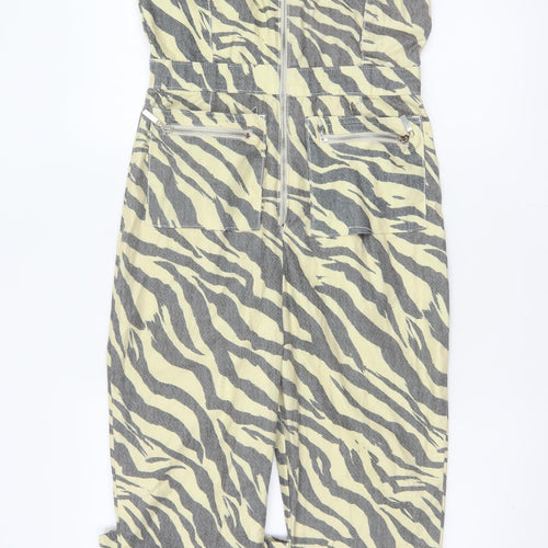 Nasty Gal Women Beige Grey Zebra Print Zip Wide-Leg Jumpsuit UK 12