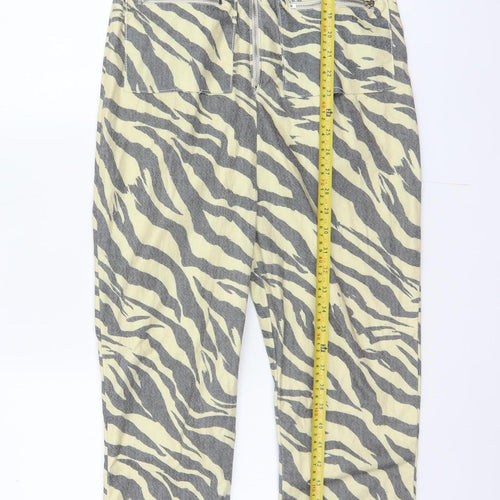 Nasty Gal Women Beige Grey Zebra Print Zip Wide-Leg Jumpsuit UK 12