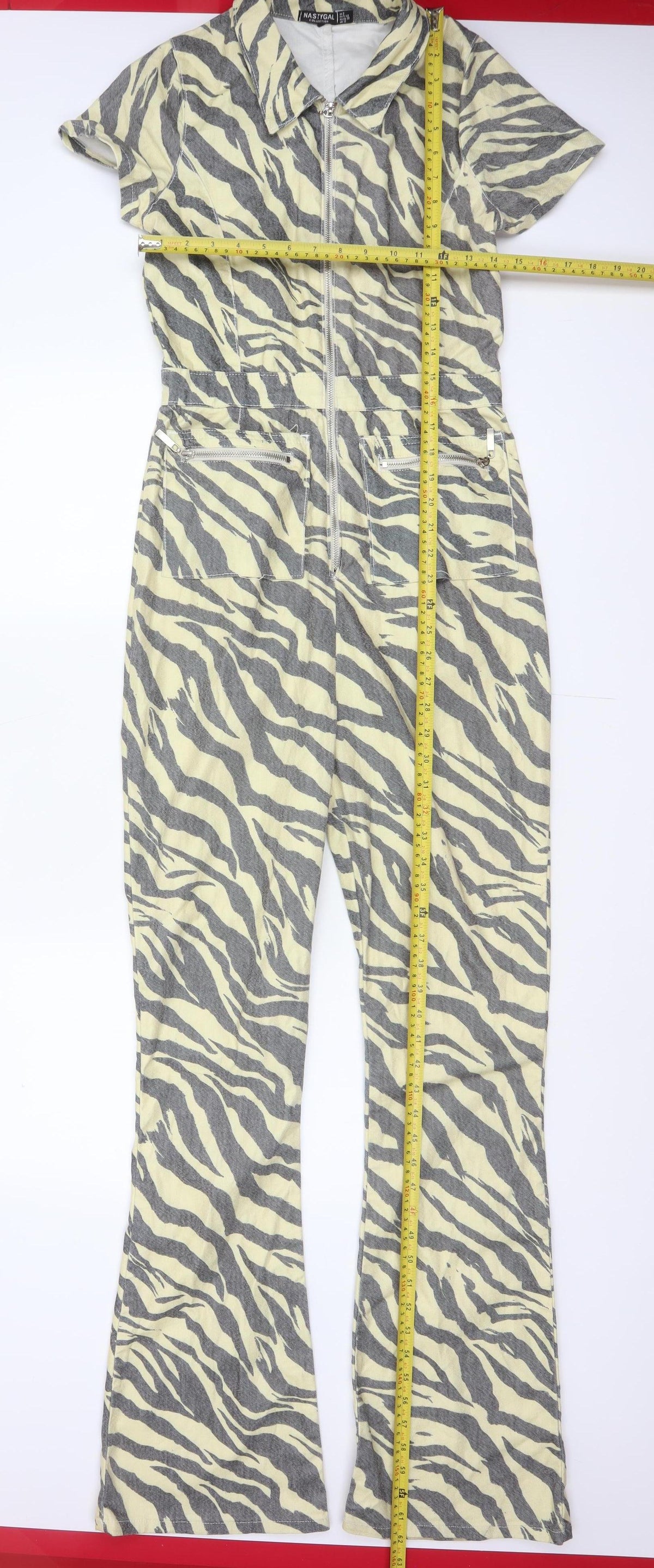 Nasty Gal Women Beige Grey Zebra Print Zip Wide-Leg Jumpsuit UK 12