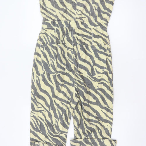 Nasty Gal Women Beige Grey Zebra Print Zip Wide-Leg Jumpsuit UK 12