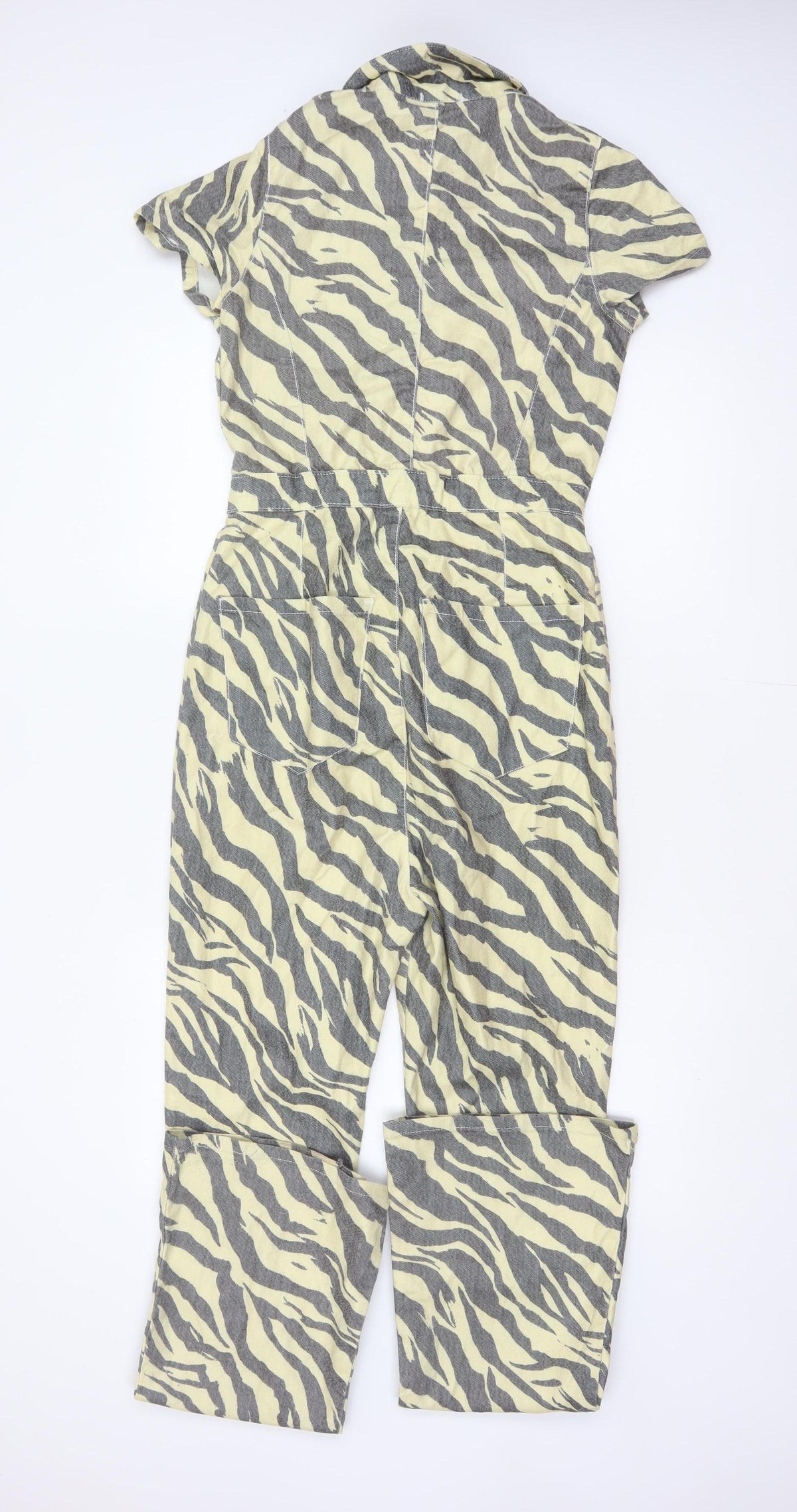 Nasty Gal Women Beige Grey Zebra Print Zip Wide-Leg Jumpsuit UK 12