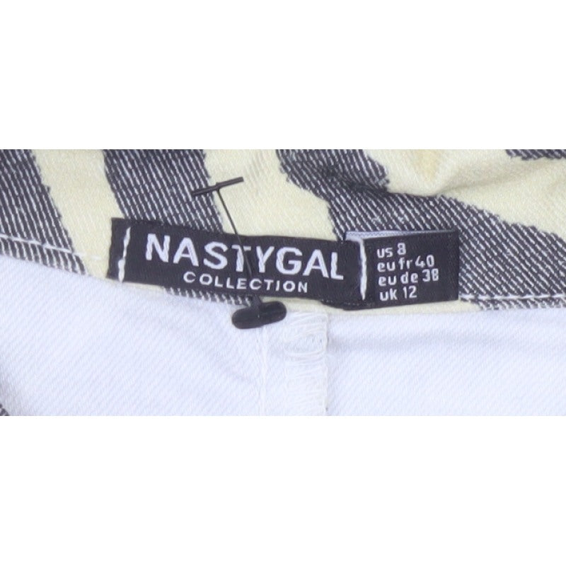 Nasty Gal Women Beige Grey Zebra Print Zip Wide-Leg Jumpsuit UK 12