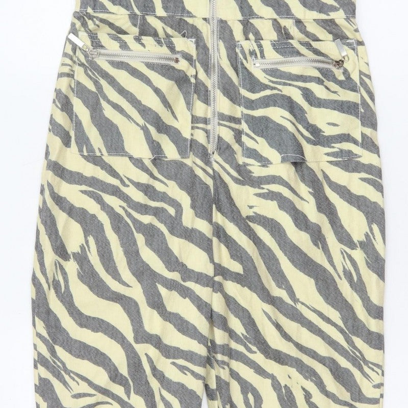 Nasty Gal Women Beige Grey Zebra Print Zip Wide-Leg Jumpsuit UK 12
