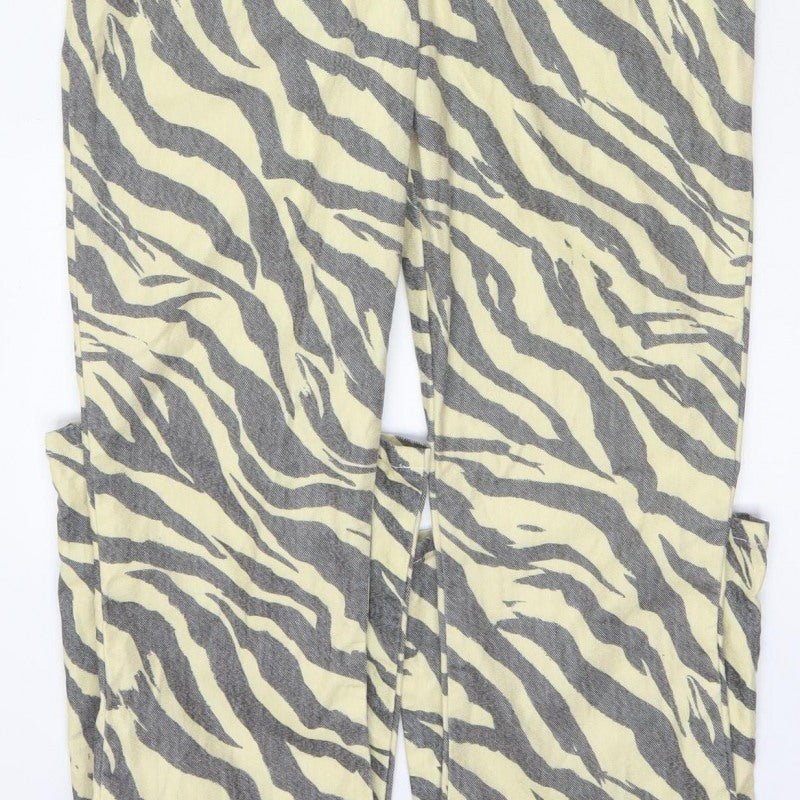 Nasty Gal Women Beige Grey Zebra Print Zip Wide-Leg Jumpsuit UK 12