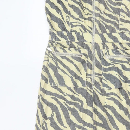 Nasty Gal Women Beige Grey Zebra Print Zip Wide-Leg Jumpsuit UK 12