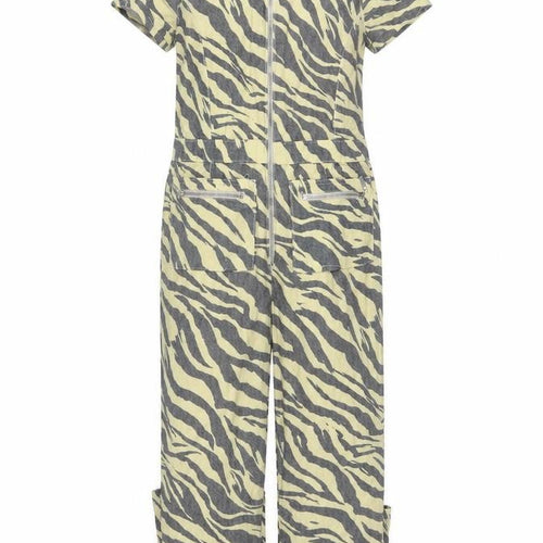 Nasty Gal Women Beige Grey Zebra Print Zip Wide-Leg Jumpsuit UK 12