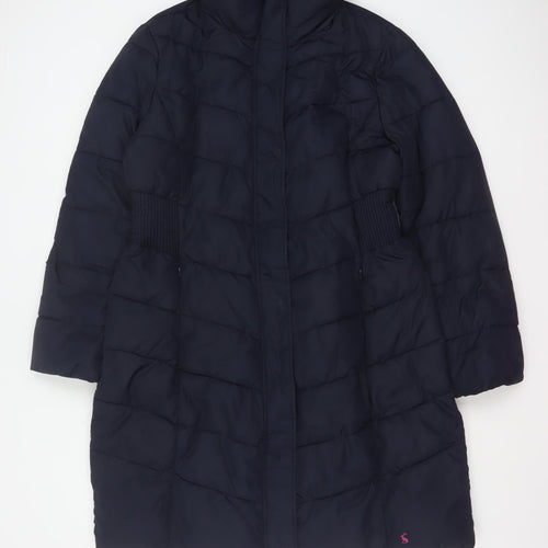 Joules Women Blue UK 16 Long Quilted Puffer Coat Hooded