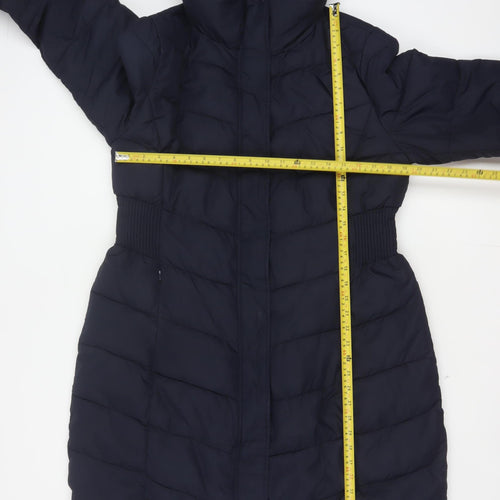 Joules Women Blue UK 16 Long Quilted Puffer Coat Hooded