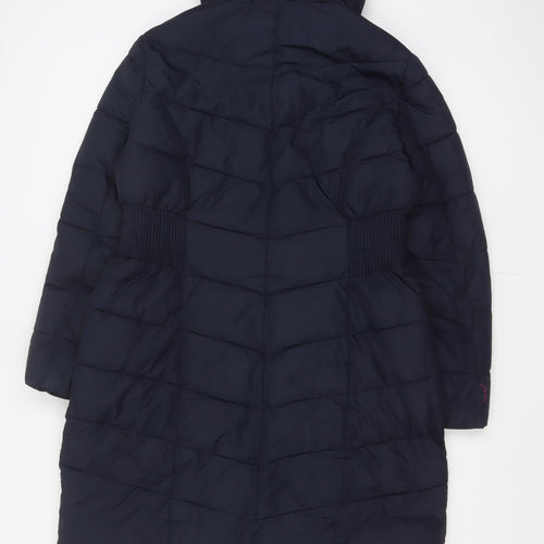Joules Women Blue UK 16 Long Quilted Puffer Coat Hooded