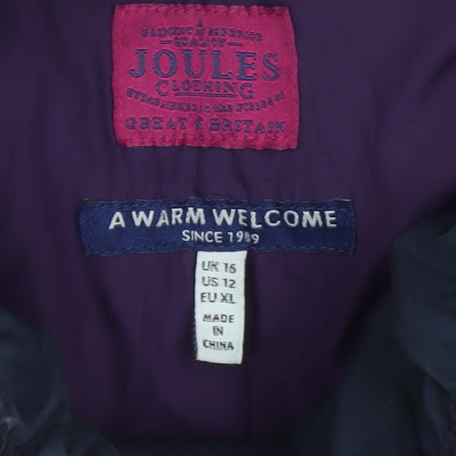 Joules Women Blue UK 16 Long Quilted Puffer Coat Hooded
