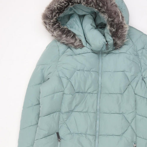 Roman Women Green UK 16 Hooded Faux Fur Trim Quilted Puffer Jacket