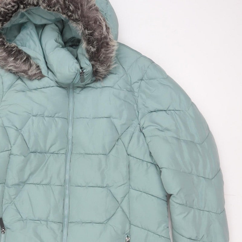 Roman Women Green UK 16 Hooded Faux Fur Trim Quilted Puffer Jacket