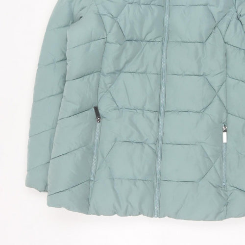 Roman Women Green UK 16 Hooded Faux Fur Trim Quilted Puffer Jacket