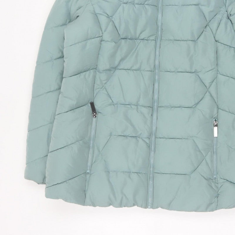 Roman Women Green UK 16 Hooded Faux Fur Trim Quilted Puffer Jacket
