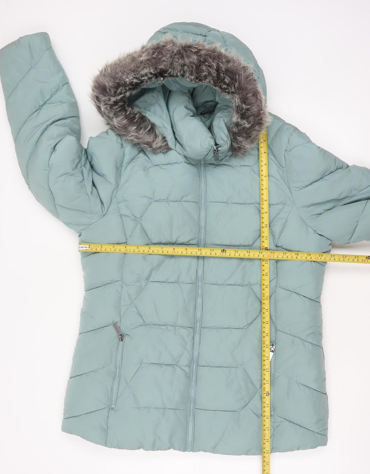 Roman Women Green UK 16 Hooded Faux Fur Trim Quilted Puffer Jacket