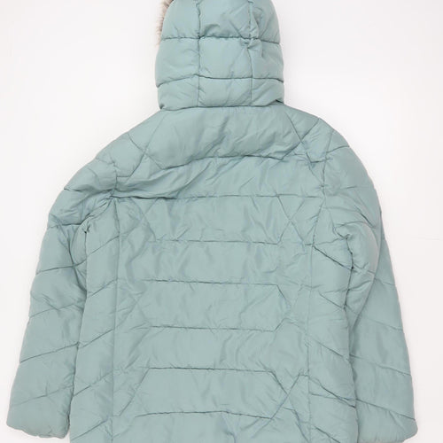 Roman Women Green UK 16 Hooded Faux Fur Trim Quilted Puffer Jacket