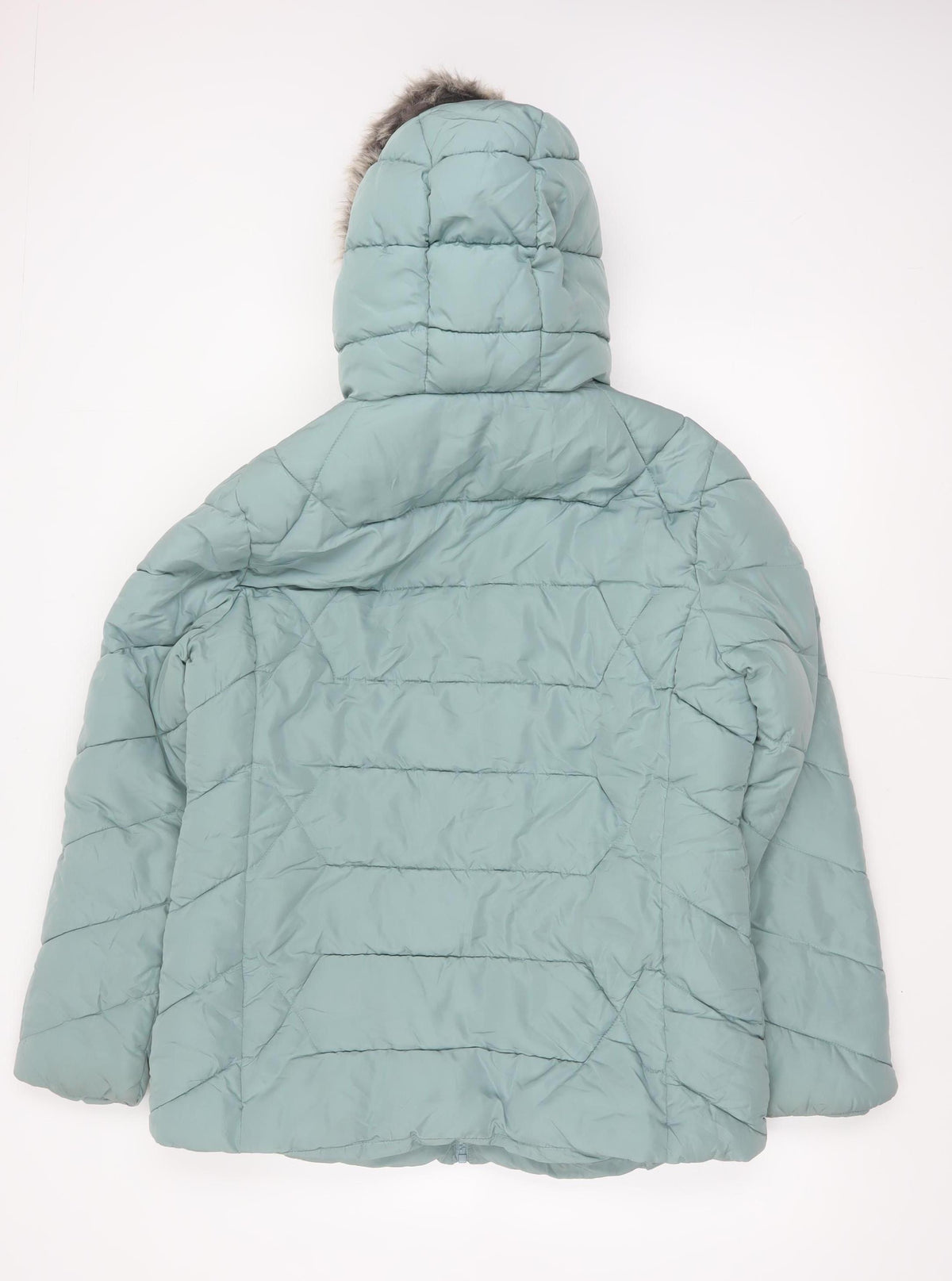 Roman Women Green UK 16 Hooded Faux Fur Trim Quilted Puffer Jacket