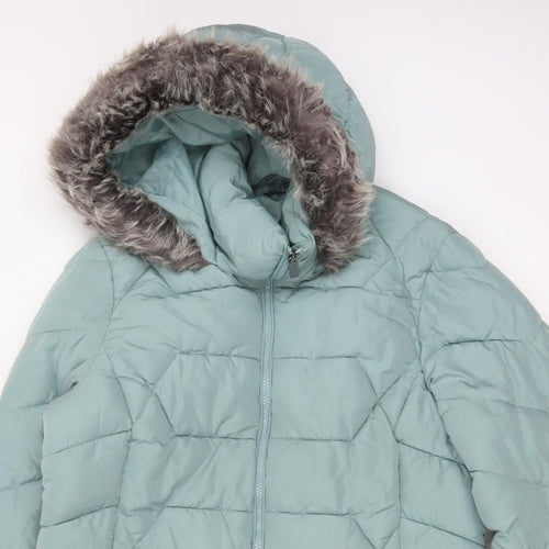 Roman Women Green UK 16 Hooded Faux Fur Trim Quilted Puffer Jacket