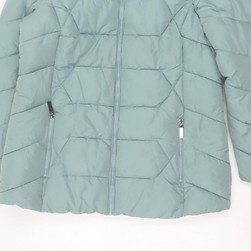 Roman Women Green UK 16 Hooded Faux Fur Trim Quilted Puffer Jacket