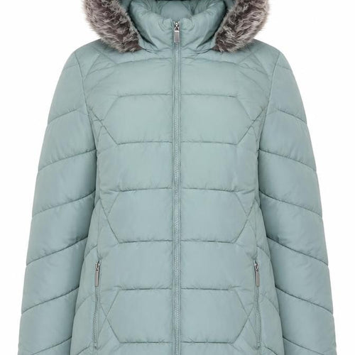Roman Women Green UK 16 Hooded Faux Fur Trim Quilted Puffer Jacket