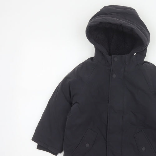 M&S Boys Black 5-6 Years Hooded Padded Parka Coat Reflective