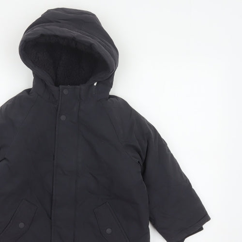 M&S Boys Black 5-6 Years Hooded Padded Parka Coat Reflective