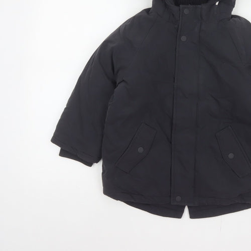 M&S Boys Black 5-6 Years Hooded Padded Parka Coat Reflective