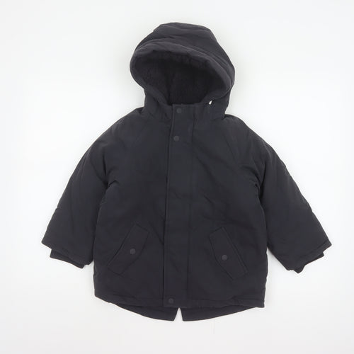 M&S Boys Black 5-6 Years Hooded Padded Parka Coat Reflective
