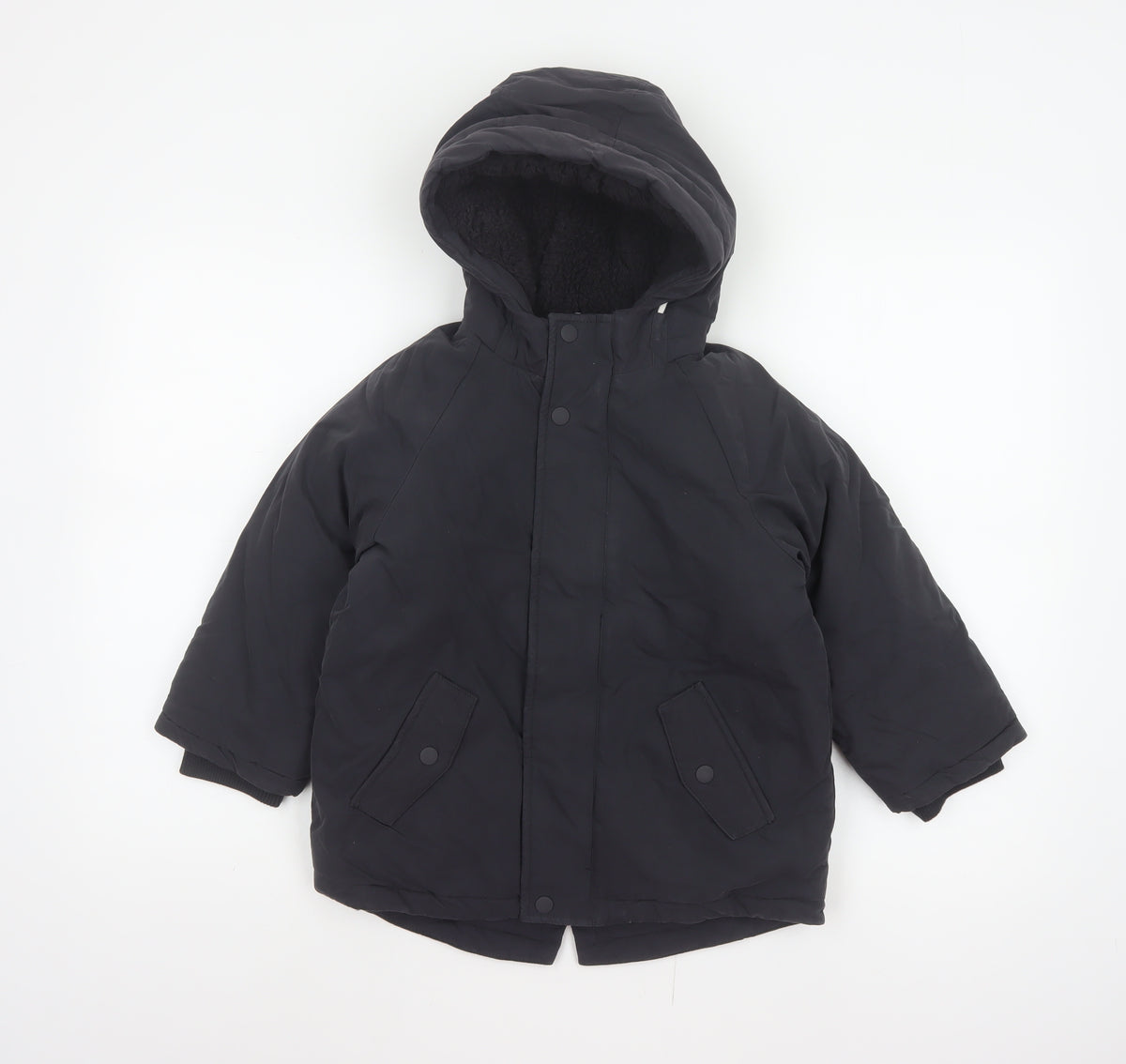 M&S Boys Black 5-6 Years Hooded Padded Parka Coat Reflective