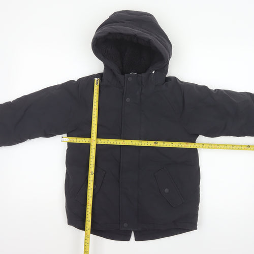 M&S Boys Black 5-6 Years Hooded Padded Parka Coat Reflective
