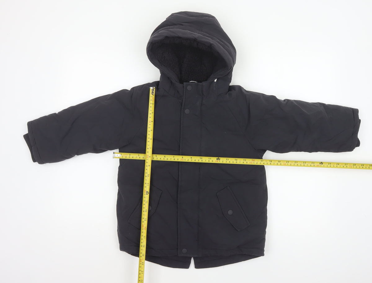 M&S Boys Black 5-6 Years Hooded Padded Parka Coat Reflective