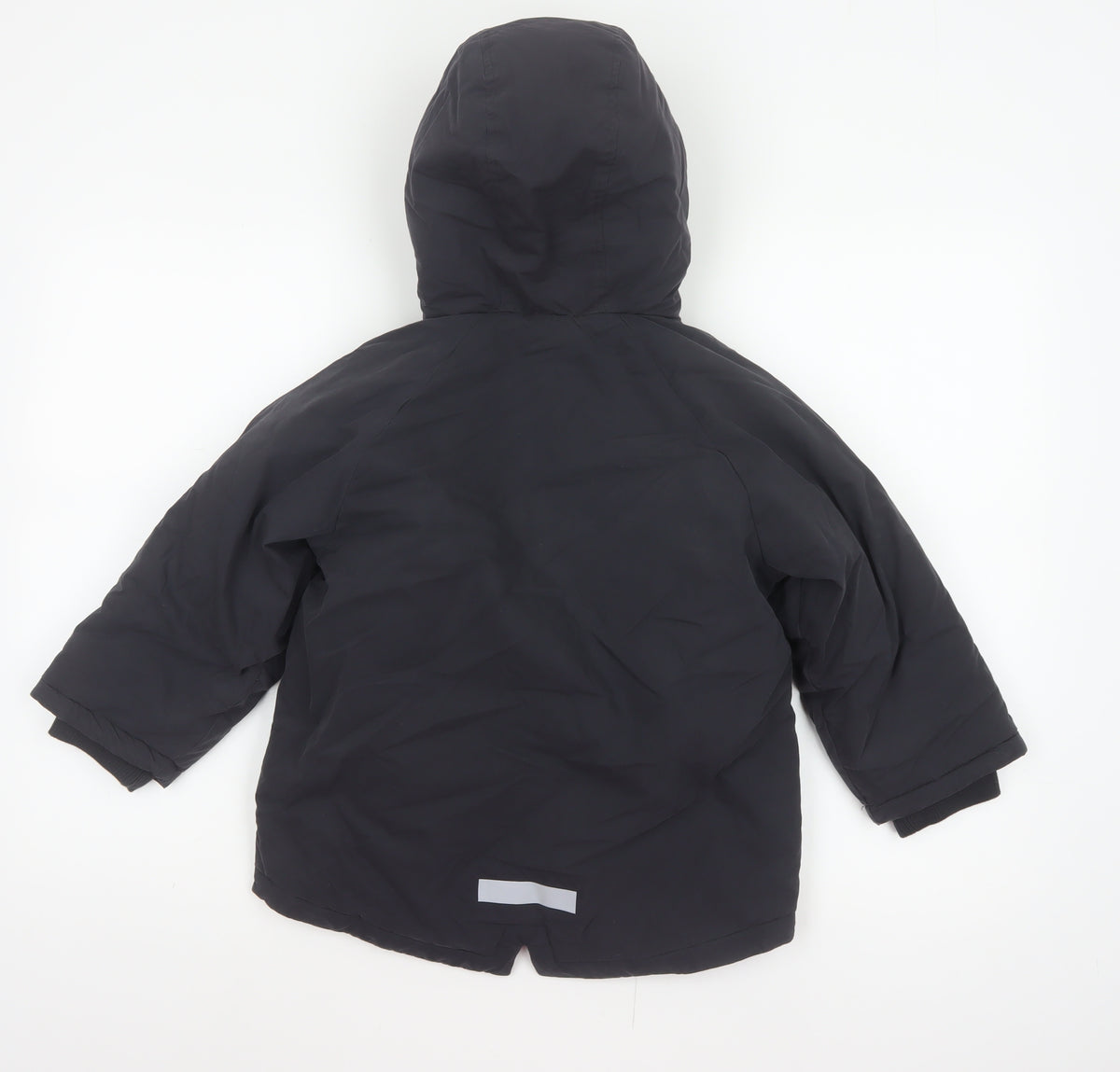 M&S Boys Black 5-6 Years Hooded Padded Parka Coat Reflective