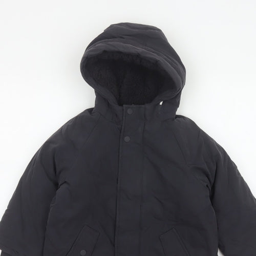 M&S Boys Black 5-6 Years Hooded Padded Parka Coat Reflective