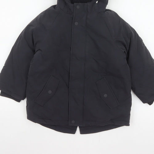M&S Boys Black 5-6 Years Hooded Padded Parka Coat Reflective