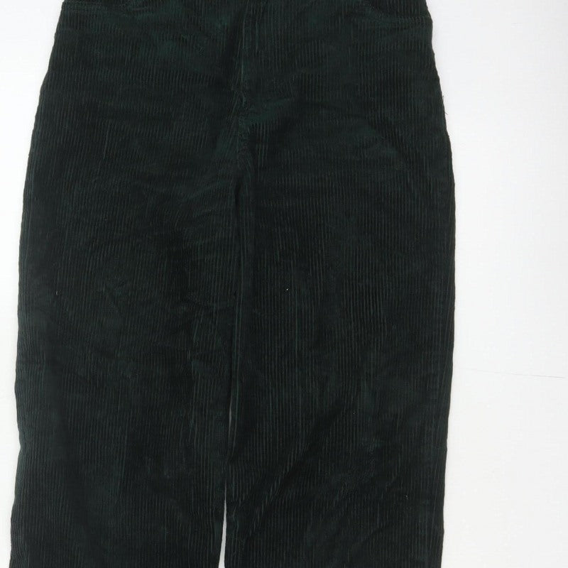 Monki Women’s Green Corduroy Straight Leg High Rise Trousers UK 8