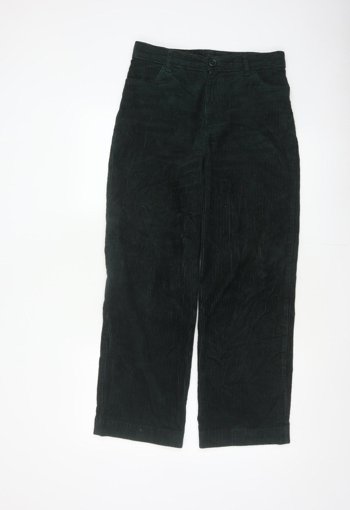 Monki Women’s Green Corduroy Straight Leg High Rise Trousers UK 8