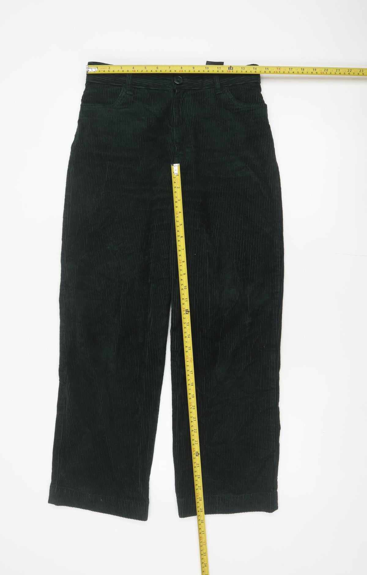 Monki Women’s Green Corduroy Straight Leg High Rise Trousers UK 8