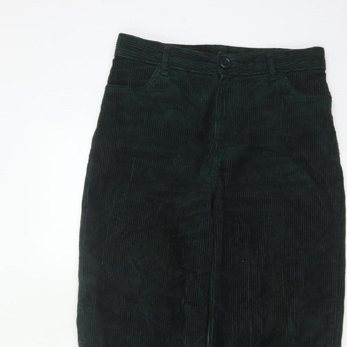 Monki Women’s Green Corduroy Straight Leg High Rise Trousers UK 8