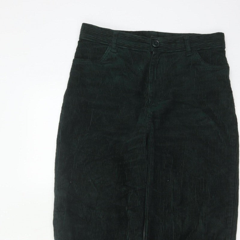 Monki Women’s Green Corduroy Straight Leg High Rise Trousers UK 8