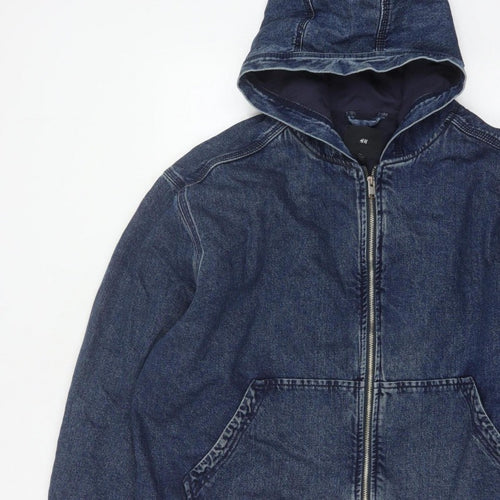 H&M Women's Blue XL Hooded Denim Full Zip Lined Jacket