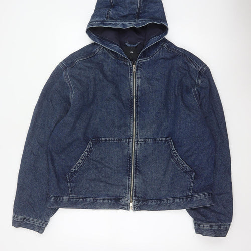 H&M Women's Blue XL Hooded Denim Full Zip Lined Jacket