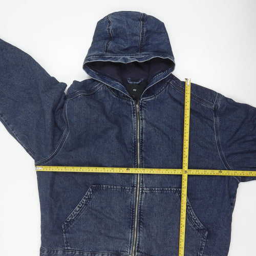 H&M Women's Blue XL Hooded Denim Full Zip Lined Jacket